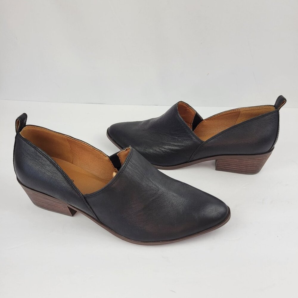 Lucky Brand Black Leather Slip-On Heeled Shoe Booties Size 9M